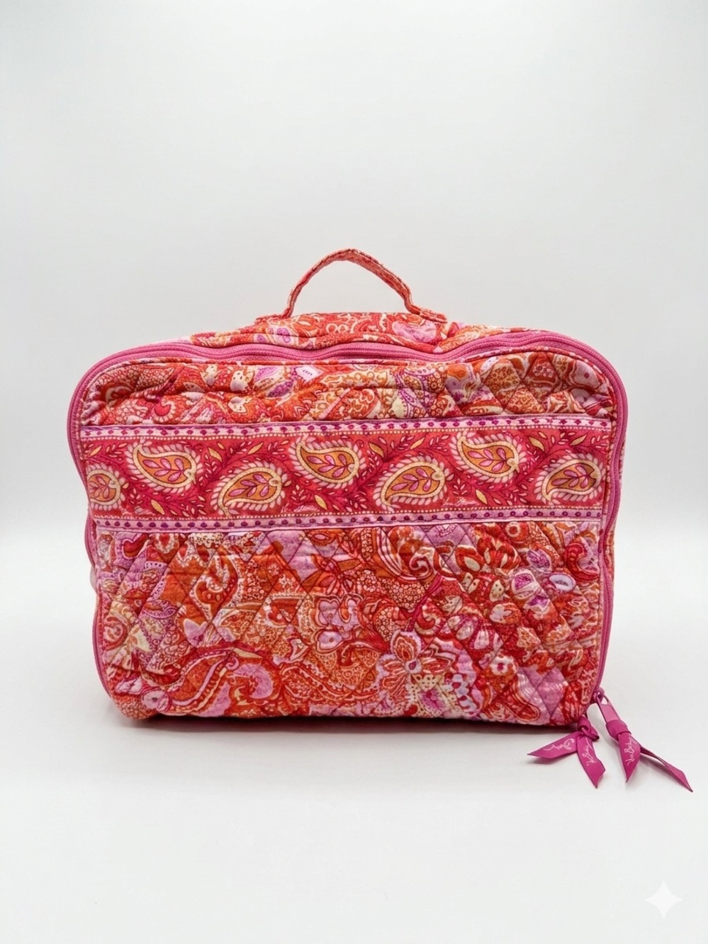 Vera Bradley Quilted Large Train Case Cosmetic Travel Bag Pink Orange